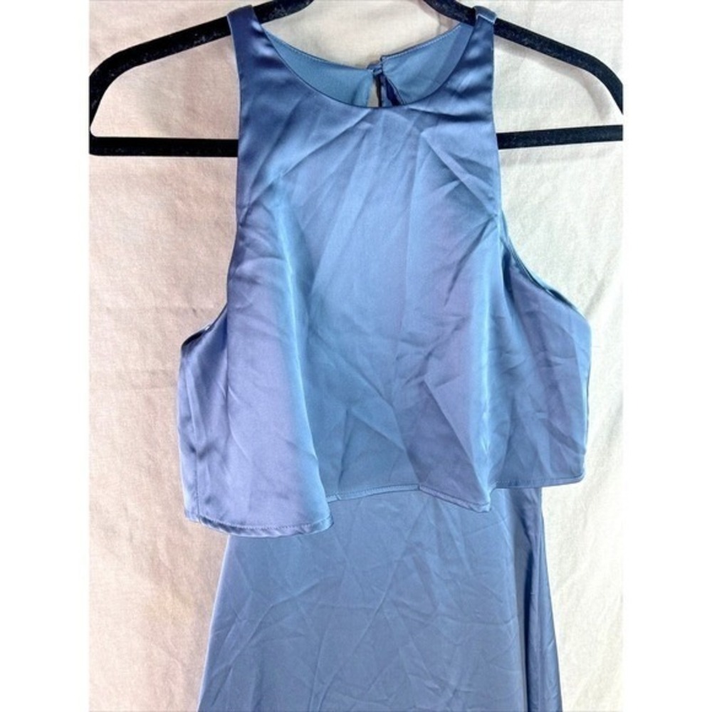 Lulus Satin High Neck‎ Bridesmaid Dress XS | Flowy A-Line Wedding Formal - Picture 5 of 16